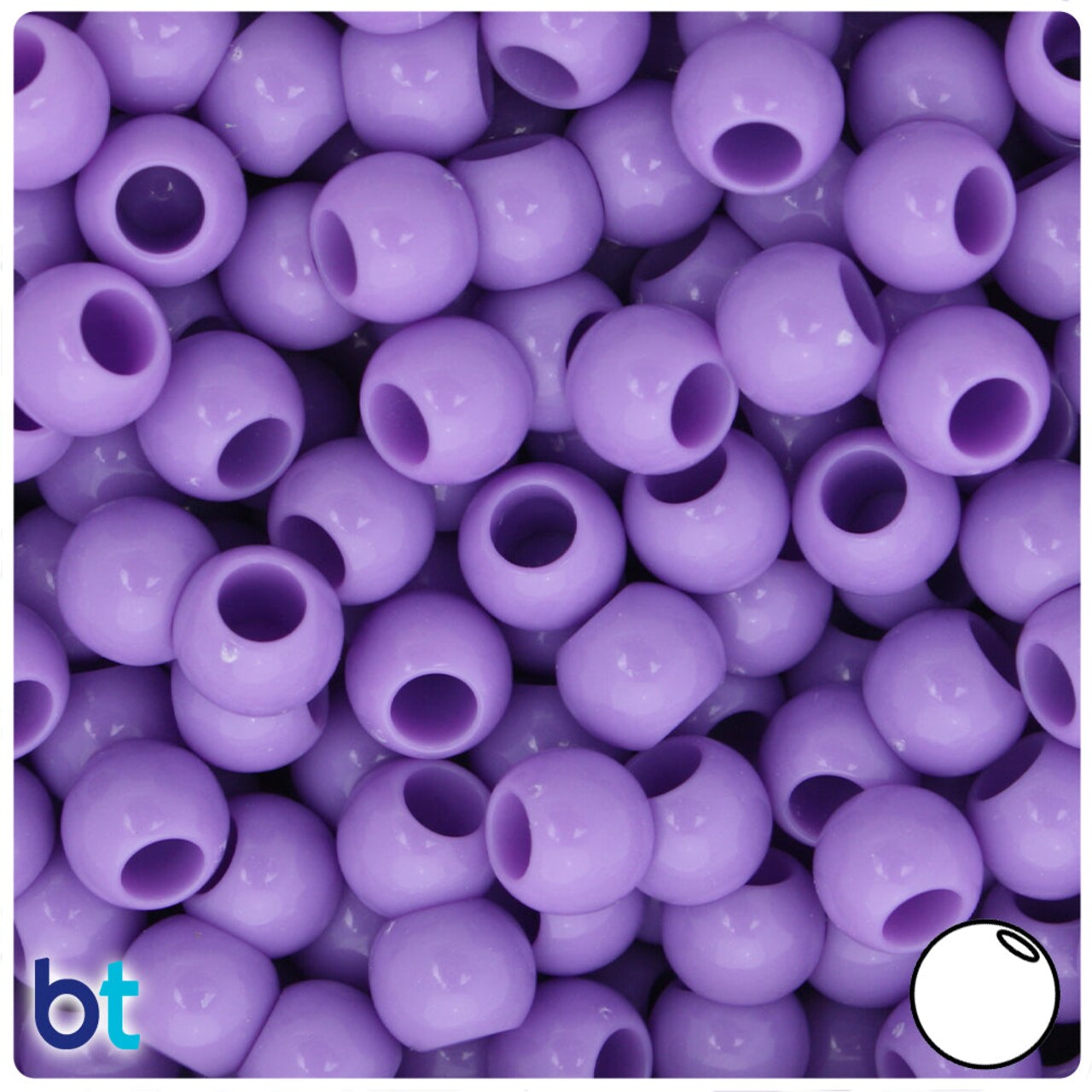 BeadTin Light Purple Opaque 10mm Round Plastic Pony Beads (125pcs)